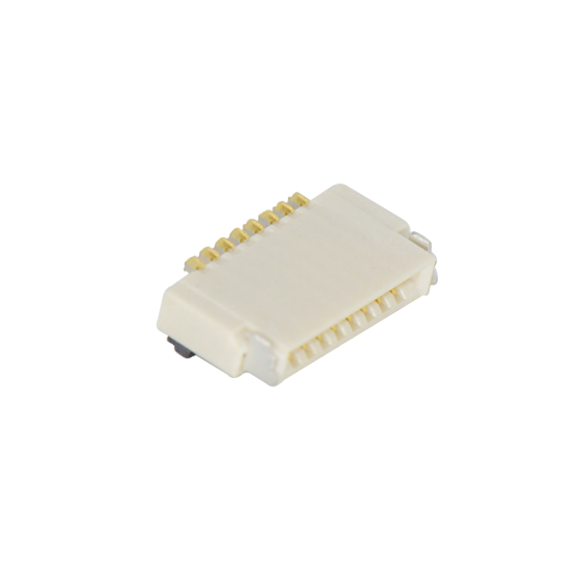 Pitch 0.50mm 90°H1.00mm 卧贴双面接后掀盖 SMT型 FPC 08pin 本色 镀半金接触点及焊接脚点1u，镍底35-60u.